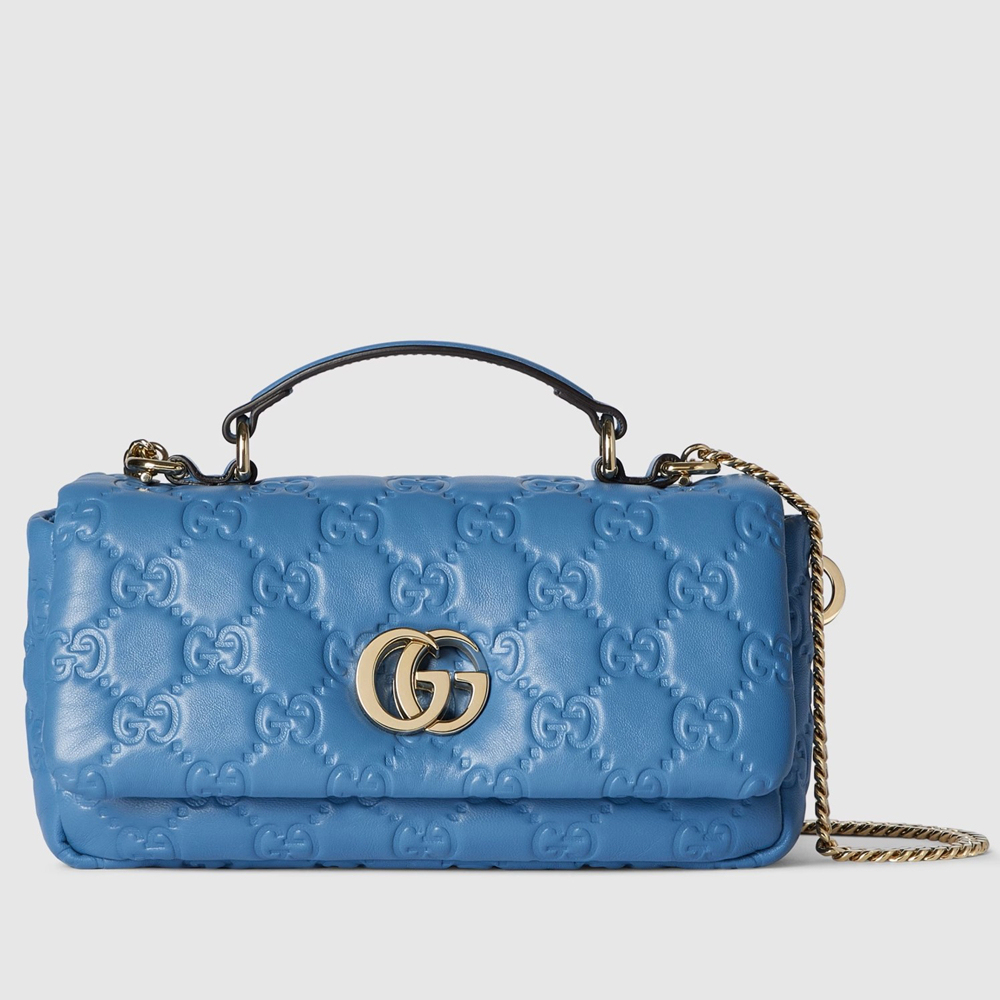 Gucci GG Milano Mini Top Handle Bag in Blue GG Puffy Leather GGBS10861