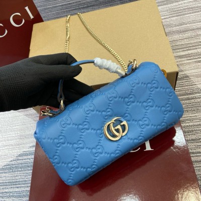 Gucci GG Milano Mini Top Handle Bag in Blue GG Puffy Leather GGBS10861