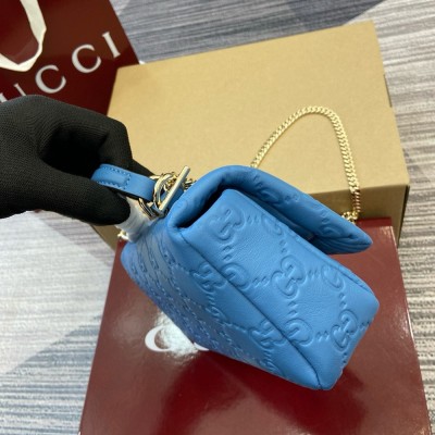 Gucci GG Milano Mini Top Handle Bag in Blue GG Puffy Leather GGBS10861