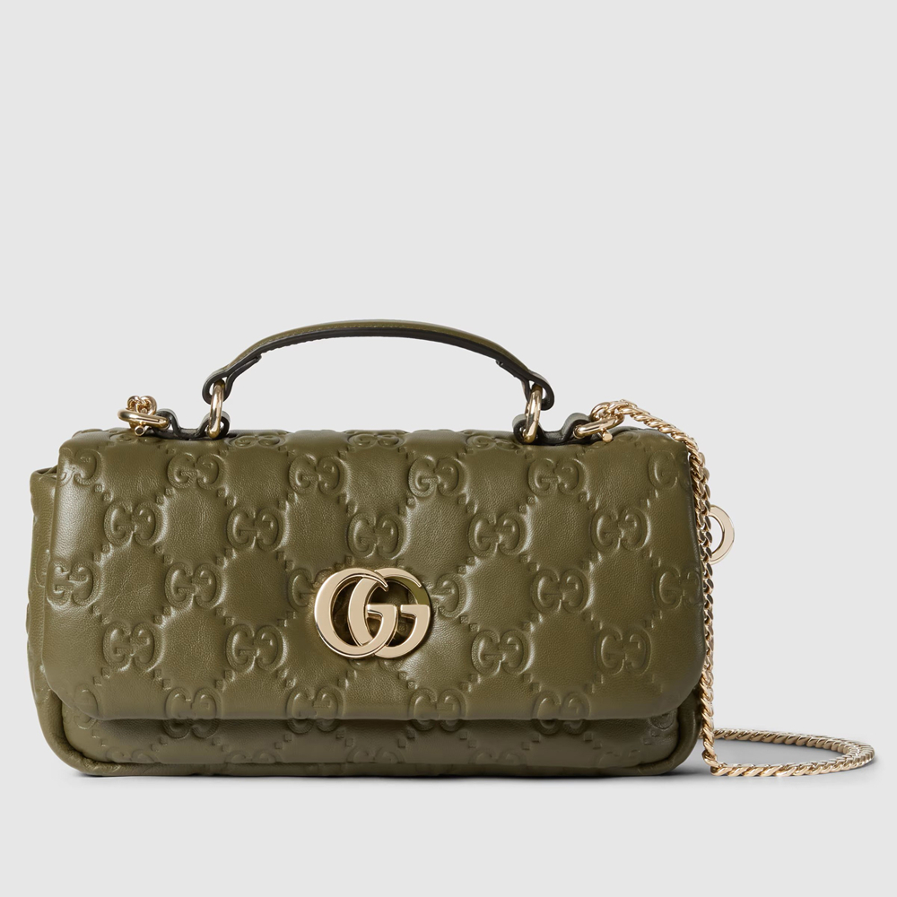 Gucci GG Milano Mini Top Handle Bag in Green GG Puffy Leather GGBS10863