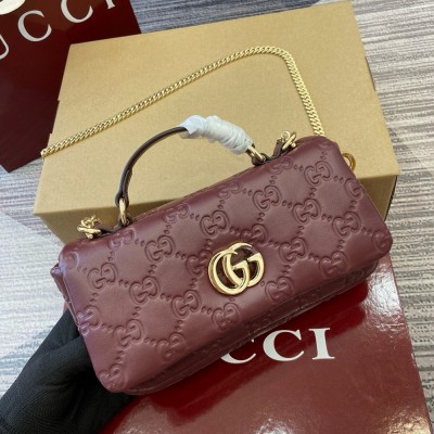 Gucci GG Milano Mini Top Handle Bag in Red GG Puffy Leather GGBS10866