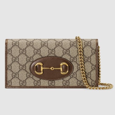 Gucci Horsebit 1955 Chain Wallet in GG Supreme with Brown Leather GGBS11004