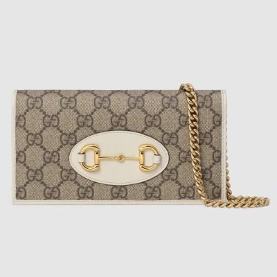 Gucci Horsebit 1955 Chain Wallet in GG Supreme with White Leather GGBS11005