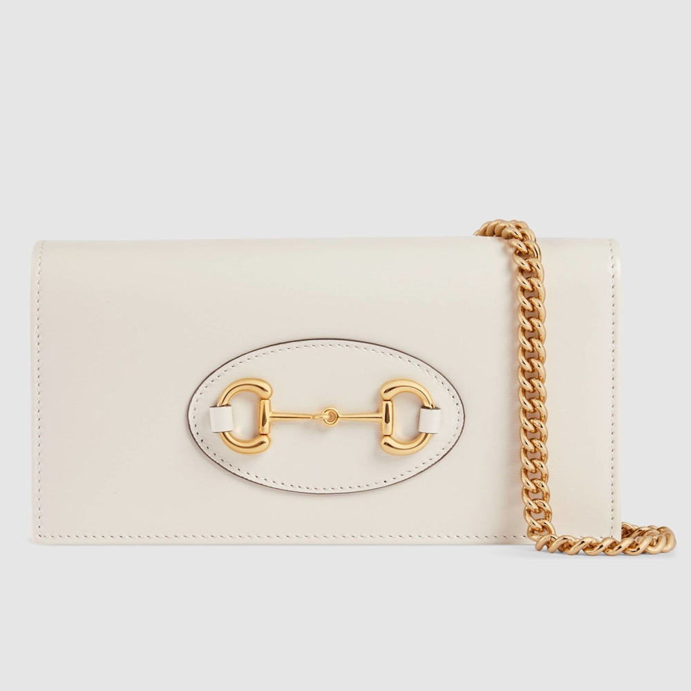 Gucci Horsebit 1955 Chain Wallet in White Calfskin GGBS11006