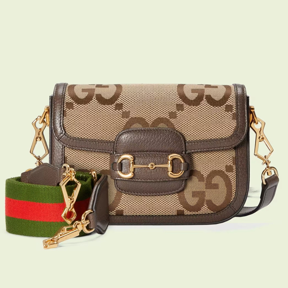 Gucci Horsebit 1955 Mini Bag in Camel Jumbo GG Canvas GGBS10481