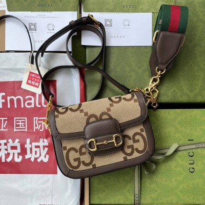 Gucci Horsebit 1955 Mini Bag in Camel Jumbo GG Canvas GGBS10481