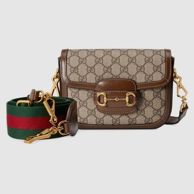 Gucci Horsebit 1955 Mini Bag in GG Canvas with Brown Calfskin GGBS10482