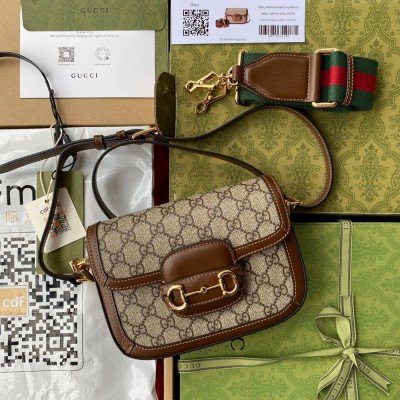 Gucci Horsebit 1955 Mini Bag in GG Canvas with Brown Calfskin GGBS10482