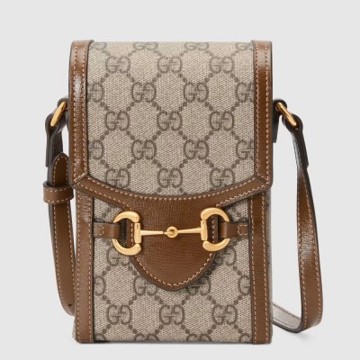 Gucci Horsebit 1955 Mini Bag in GG Canvas with Brown Leather GGBS10483