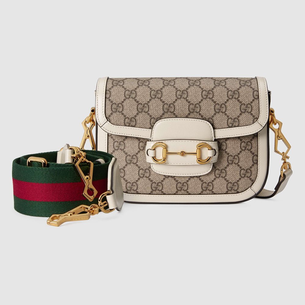 Gucci Horsebit 1955 Mini Bag in GG Canvas with White Calfskin GGBS10484