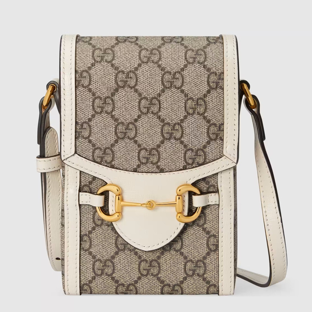 Gucci Horsebit 1955 Mini Bag in GG Canvas with White Leather GGBS10485