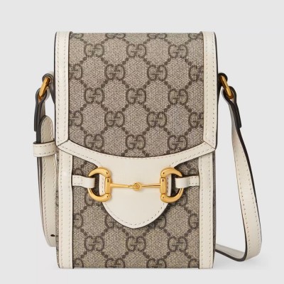 Gucci Horsebit 1955 Mini Bag in GG Canvas with White Leather GGBS10485