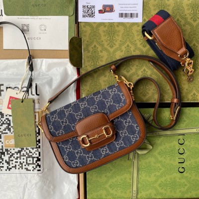 Gucci Horsebit 1955 Mini Bag in GG Jacquard Denim GGBS10486