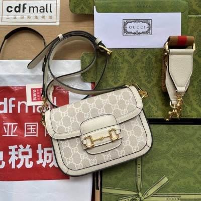 Gucci Horsebit 1955 Mini Bag in White GG Supreme Canvas GGBS10448