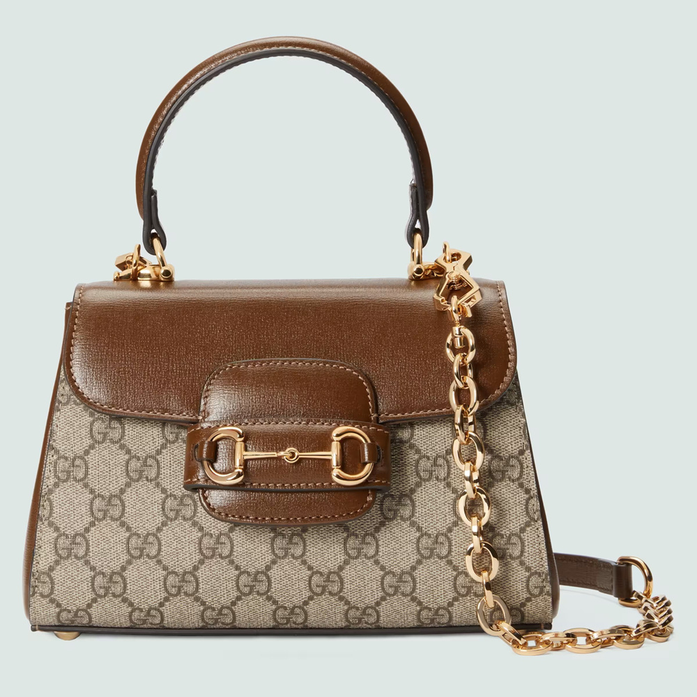 Gucci Horsebit 1955 Mini Handbag in GG Canvas with Brown Leather GGBS10492