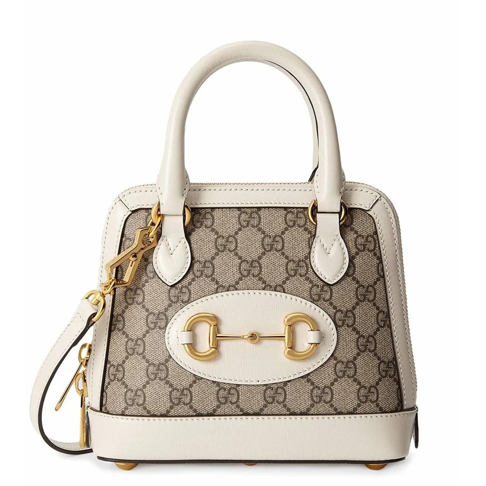 Gucci Horsebit 1955 Mini Top Handle Bag in GG Canvas with White Leather GGBS10501