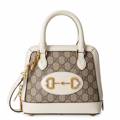 Gucci Horsebit 1955 Mini Top Handle Bag in GG Canvas with White Leather GGBS10501