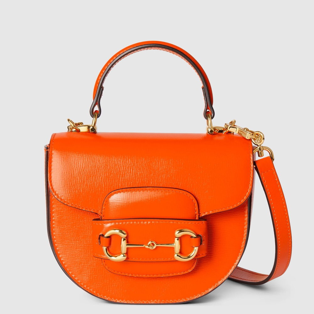 Gucci Horsebit 1955 Mini Top Handle Bag in Orange Calfskin GGBS10503