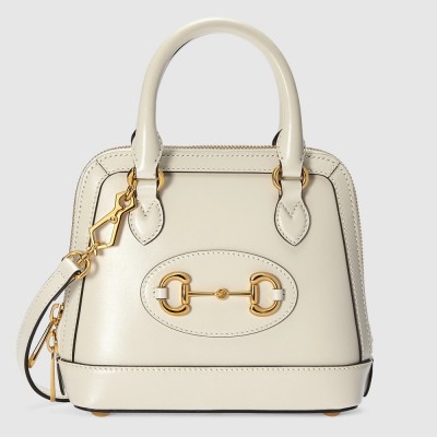 Gucci Horsebit 1955 Mini Top Handle Bag in White Calfskin GGBS10504