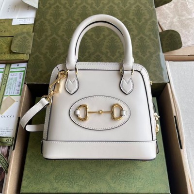 Gucci Horsebit 1955 Mini Top Handle Bag in White Calfskin GGBS10504