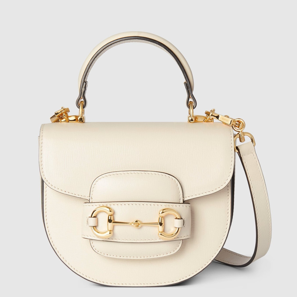 Gucci Horsebit 1955 Mini Top Handle Bag in White Calfskin GGBS10505