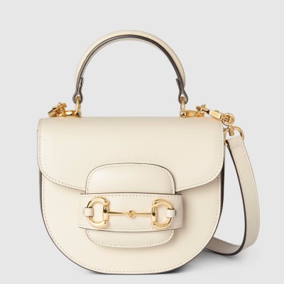 Gucci Horsebit 1955 Mini Top Handle Bag in White Calfskin GGBS10505