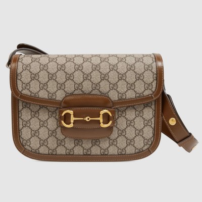 Gucci Horsebit 1955 Shoulder Bag in GG Canvas with Brown Leather GGBS10515