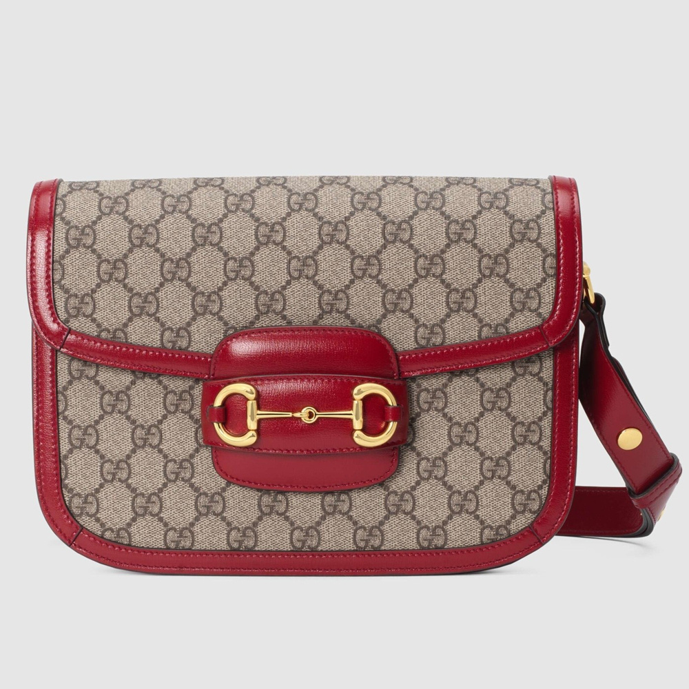 Gucci Horsebit 1955 Shoulder Bag in GG Canvas with Red Leather GGBS10516