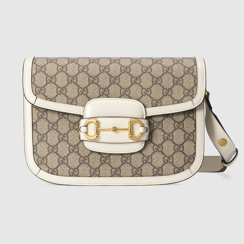 Gucci Horsebit 1955 Shoulder Bag in GG Canvas with White Leather GGBS10517