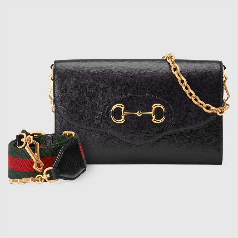 Gucci Horsebit 1955 Small Bag in Black Leather with Chain GGBS10494