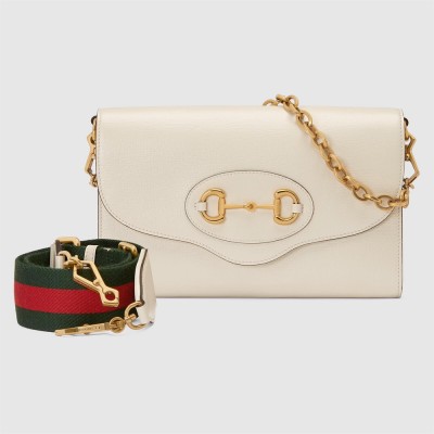 Gucci Horsebit 1955 Small Bag in White Leather with Chain GGBS10495