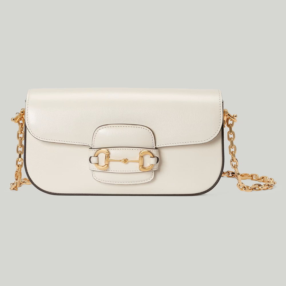 Gucci Horsebit 1955 Small Chain Bag in White Calfskin GGBS10497