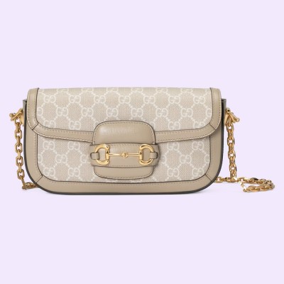 Gucci Horsebit 1955 Small Chain Bag in White GG Supreme Canvas GGBS10473