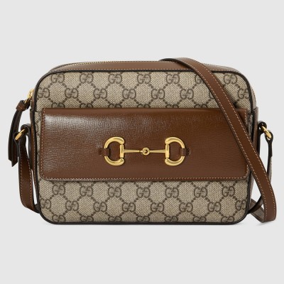 Gucci Horsebit 1955 Small Shoulder Bag in GG Canvas with Brown Leather GGBS10521