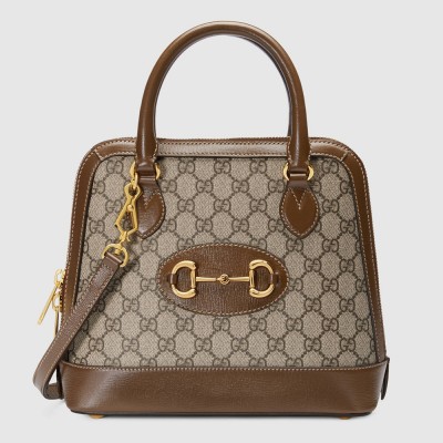 Gucci Horsebit 1955 Small Top Handle Bag in GG Canvas with Brown Leather GGBS10510