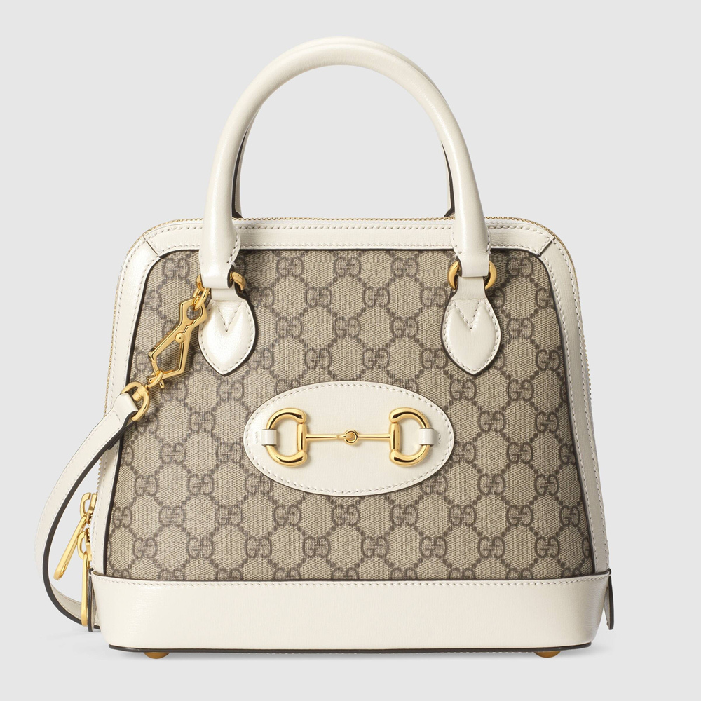 Gucci Horsebit 1955 Small Top Handle Bag in GG Canvas with White Leather GGBS10511