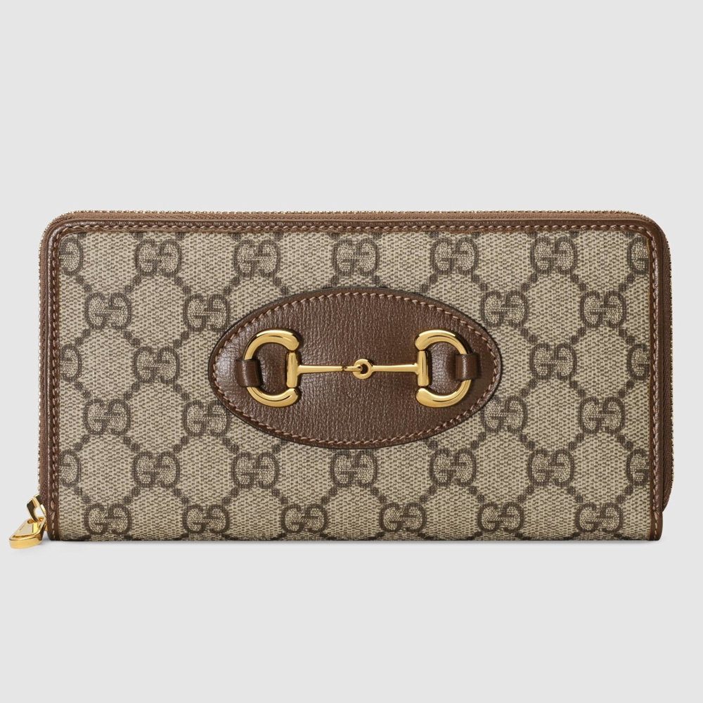 Gucci Horsebit 1955 Zip Around Wallet in GG Supreme with Brown Leaher GGBS11007