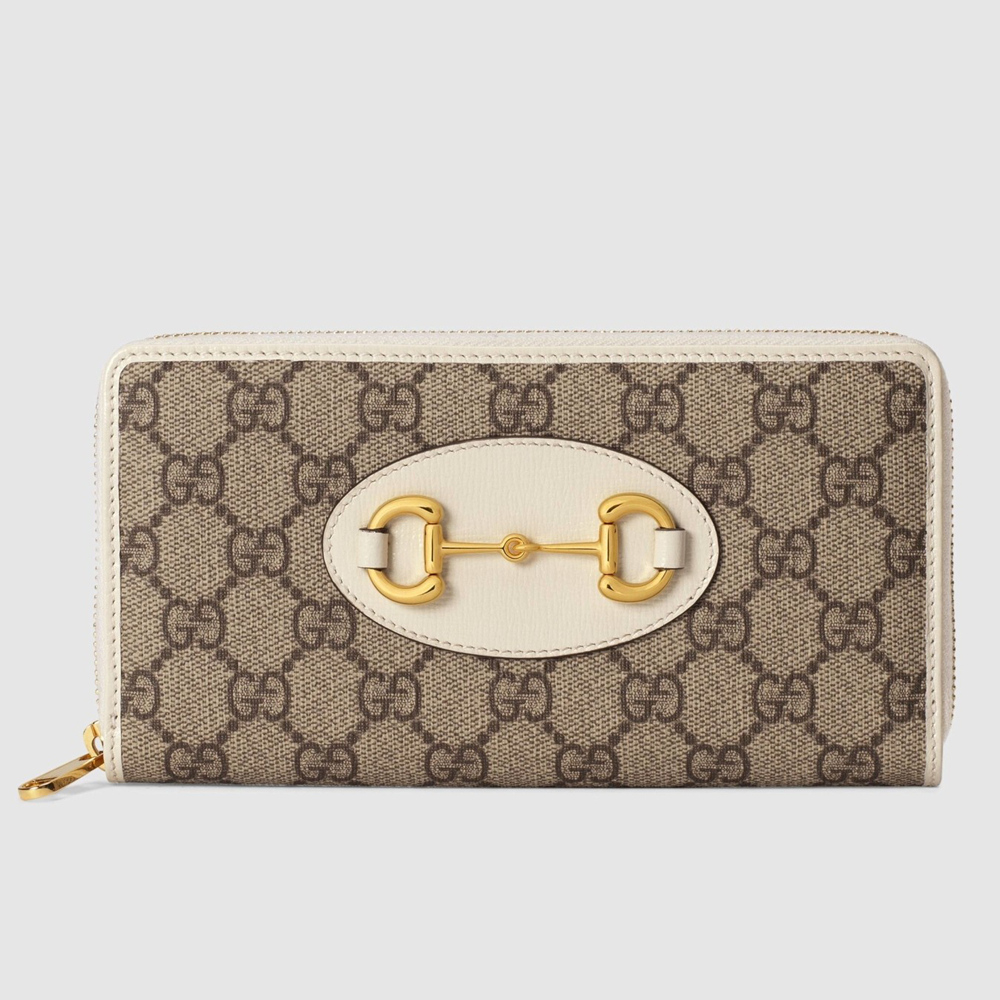 Gucci Horsebit 1955 Zip Around Wallet in GG Supreme with White Leaher GGBS11008