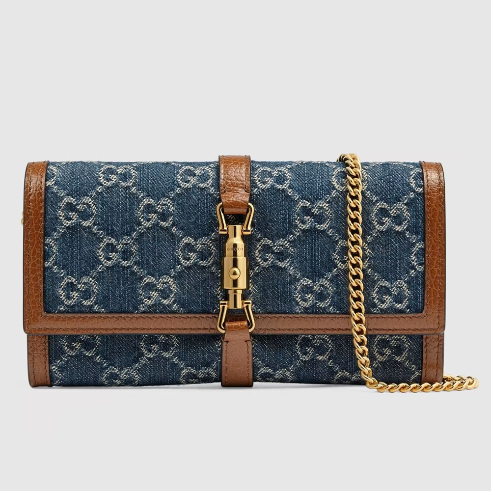 Gucci Jackie 1961 Chain Wallet in GG Supreme Denim GGBS11014