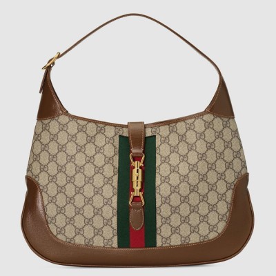 Gucci Jackie 1961 Medium Bag in GG Canvas with Brown Leather Trim GGBS10543