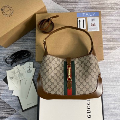 Gucci Jackie 1961 Medium Bag in GG Canvas with Brown Leather Trim GGBS10543