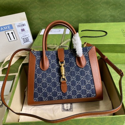 Gucci Jackie 1961 Medium Tote Bag in GG Jacquard Denim GGBS10557