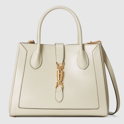 Gucci Jackie 1961 Medium Tote Bag in White Leather GGBS10559