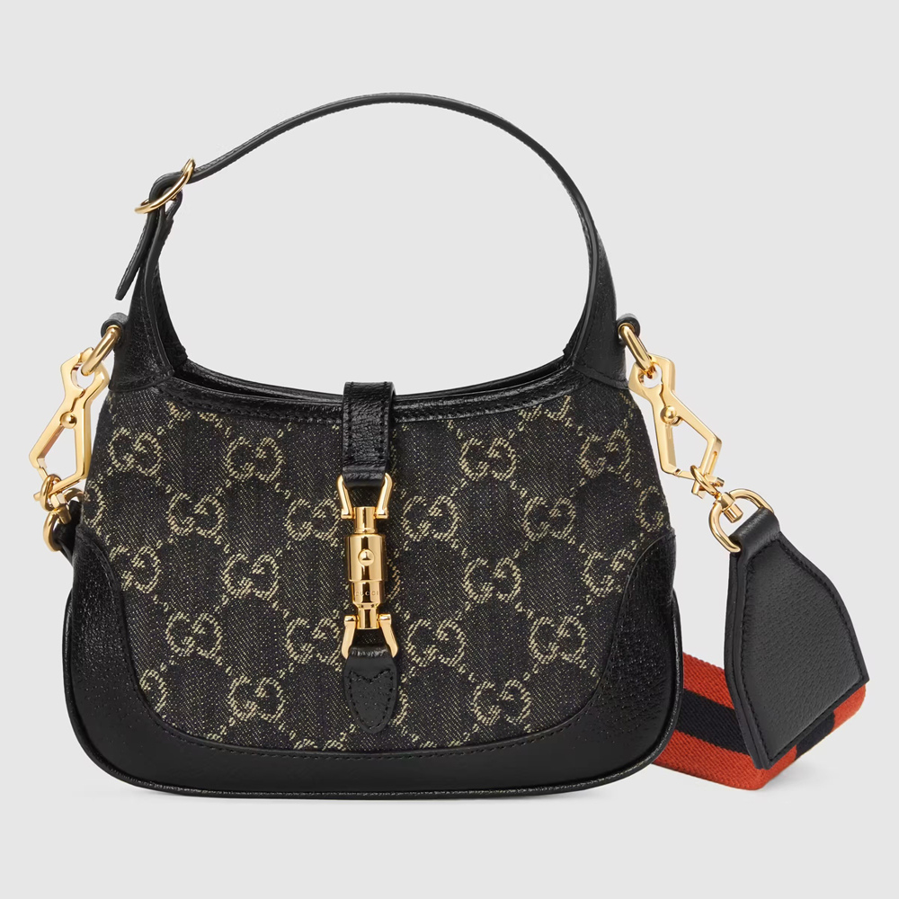 Gucci Jackie 1961 Mini Hobo Bag in Black GG Denim GGBS10526