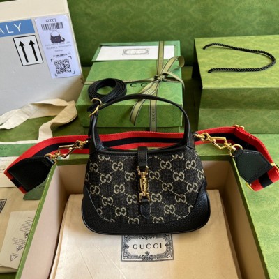 Gucci Jackie 1961 Mini Hobo Bag in Black GG Denim GGBS10526