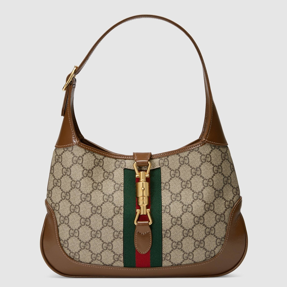 Gucci Jackie 1961 Small Bag in GG Canvas with Brown Leather Trim GGBS10544