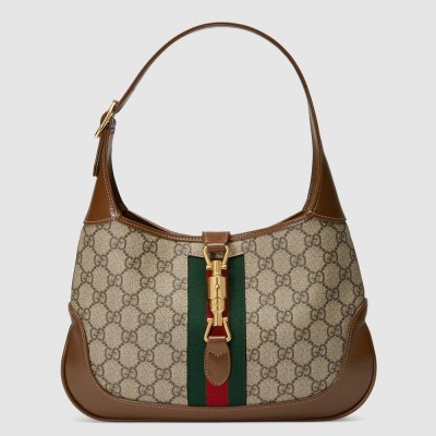 Gucci Jackie 1961 Small Bag in GG Canvas with Brown Leather Trim GGBS10544