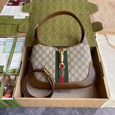 Gucci Jackie 1961 Small Bag in GG Canvas with Brown Leather Trim GGBS10544