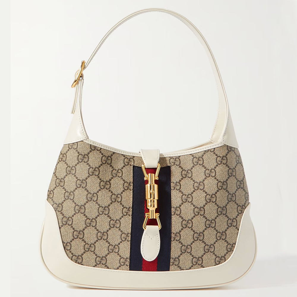 Gucci Jackie 1961 Small Bag in GG Canvas with White Leather Trim GGBS10545