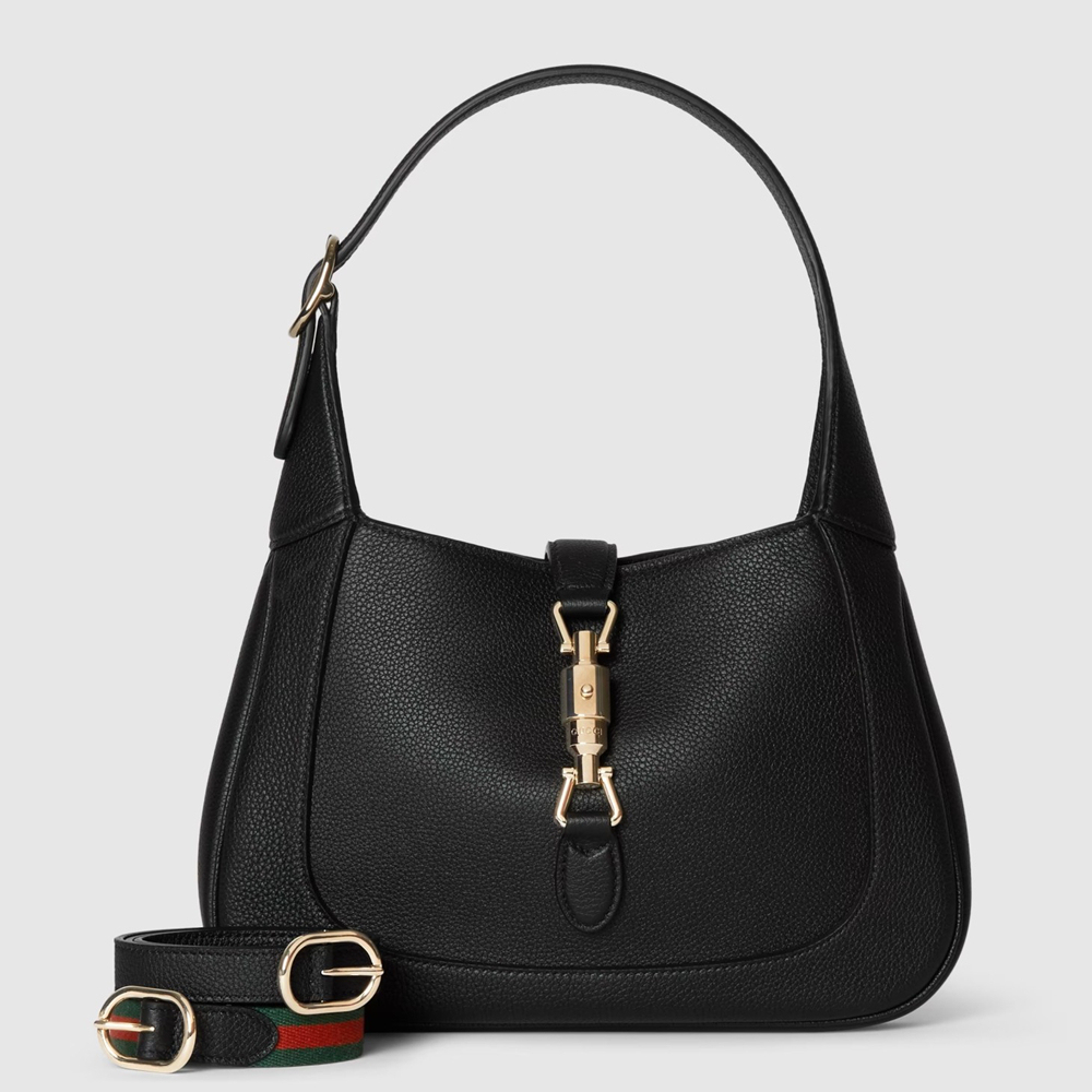 Gucci Jackie 1961 Small Shoulder Bag in Black Grained Calfskin GGBS10549